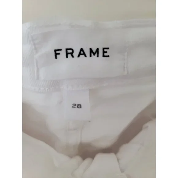 Frame Le Beau Crop White Distressed Jeans Cotton Blend w/ Raw Hem Women's Sz 28 - Picture 5 of 7